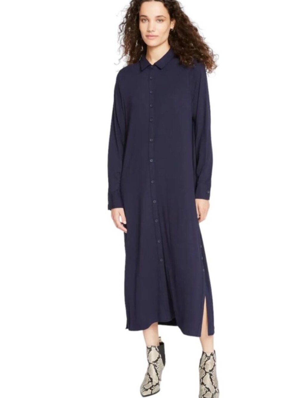 Universal Standard Classic Long Navy BlueButton-Front Shirt Dress Sz 18/20